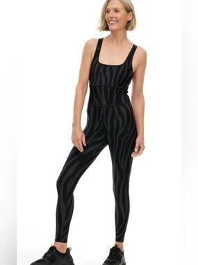 DVF x Target Zebra Print Active Jumpsuit Unitard Black Size Small